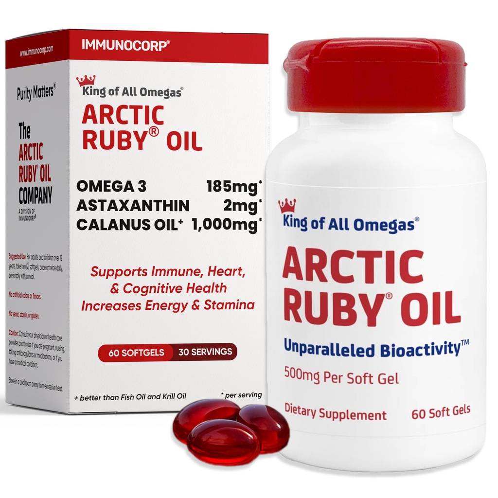 Arctic Ruby Oil 1000mg - Tambahan Omega 3 untuk Perempuan dan Pria dengan EPA, DHA & Astaxanthin 2mg - Ikan & Krill Oil Alternatif - 60 Softgel (1 Pack)