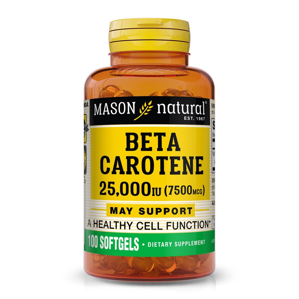 Mason Natural Vitamin A Beta Carotene 25,000 IU, Support Vision, Cell Fungsi & Imune Health, 100 Softgels, Paket 3