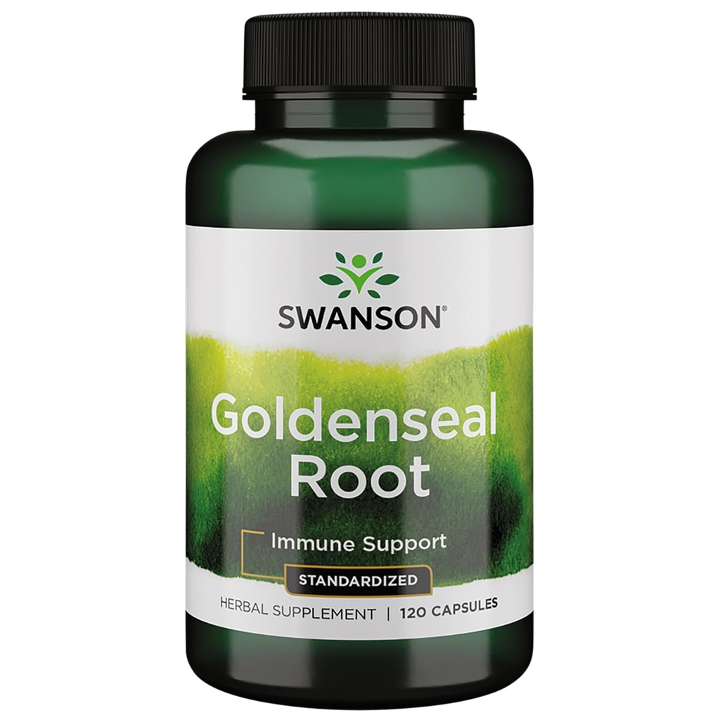 Swanson Goldenseal Root - Herbal Suplemen Memproyeksikan Dukungan Imune dan Overall Wellness - Features Goldenseal Root Extract Standardied ke Minimal 5% Total Alkaloids - (120 Capsules, 125mg Masing-masing)