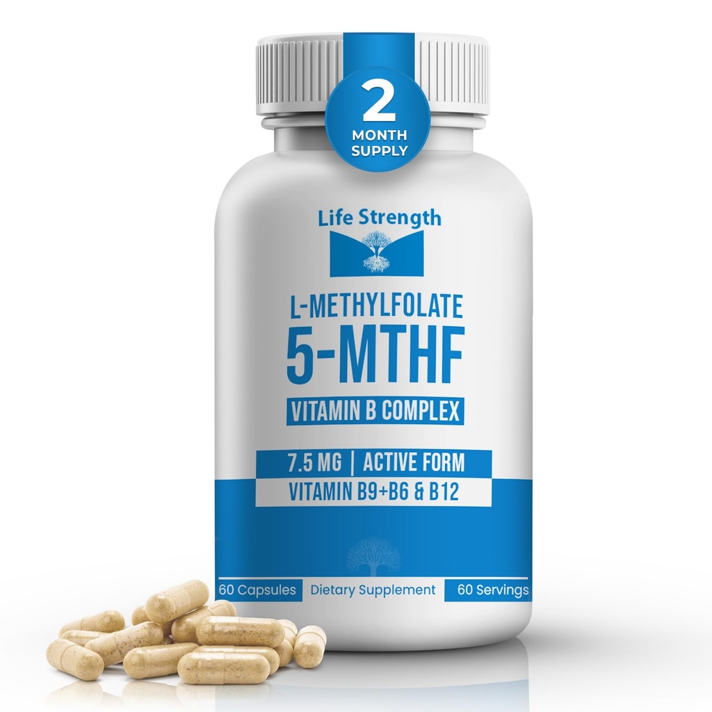 L-Methylfolat + B balance (7.5mg) - 5-MTHF, B6, B2 & B12 Methylcobalamin B Kompleks - 60 Capsules - Professional Strengent Active Methyl Folate - Non GMO, Gluten Free, No Filler