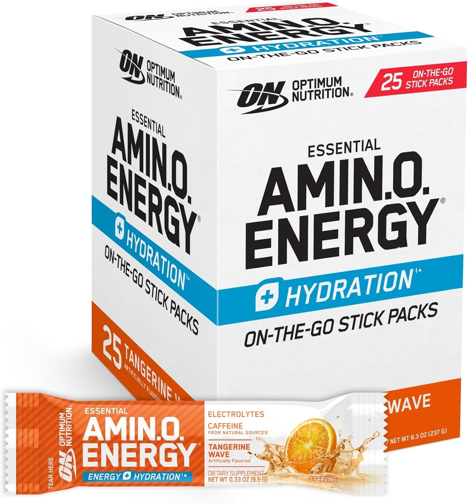 Paket Hidration Energi Optimum Amino, Paket Ke-On- Bubuk Energi Go, Gelombang Tangerine, 25 Count