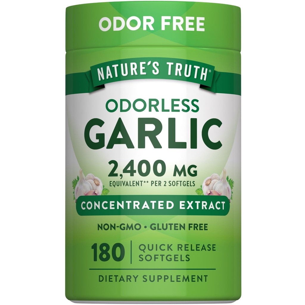 Kebenaran Alam Odorless Bawang putih Softgeels 124; 2400mg 124; 180 Count 124; Non- GMO & Gluten Free Suplemen