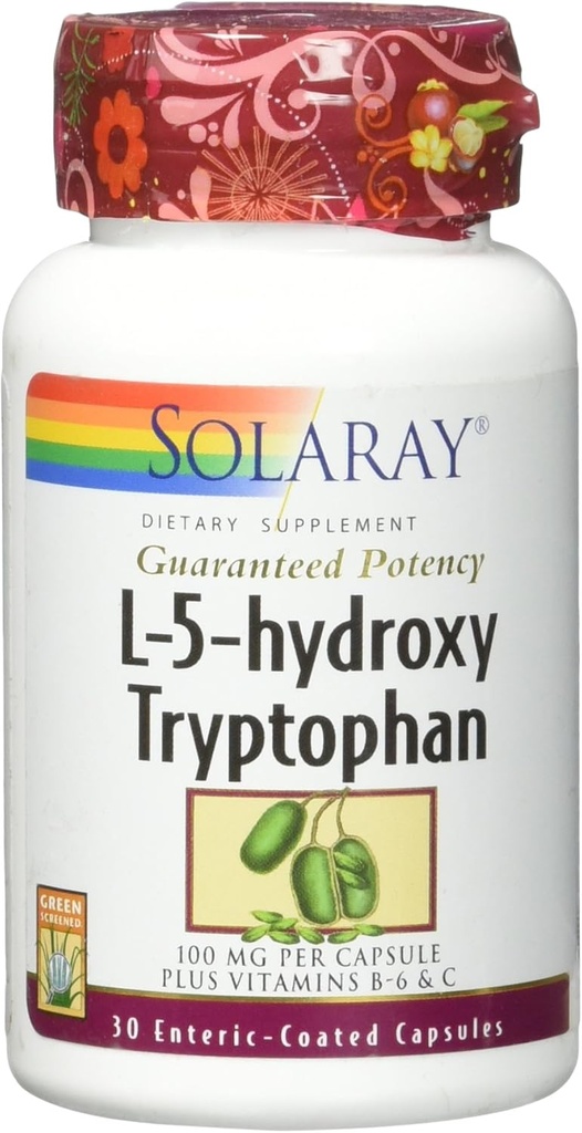 Solaray Dijamin Potensi L-5- HTP + B 6 & C 100 mg Capsules, 30 Cacah