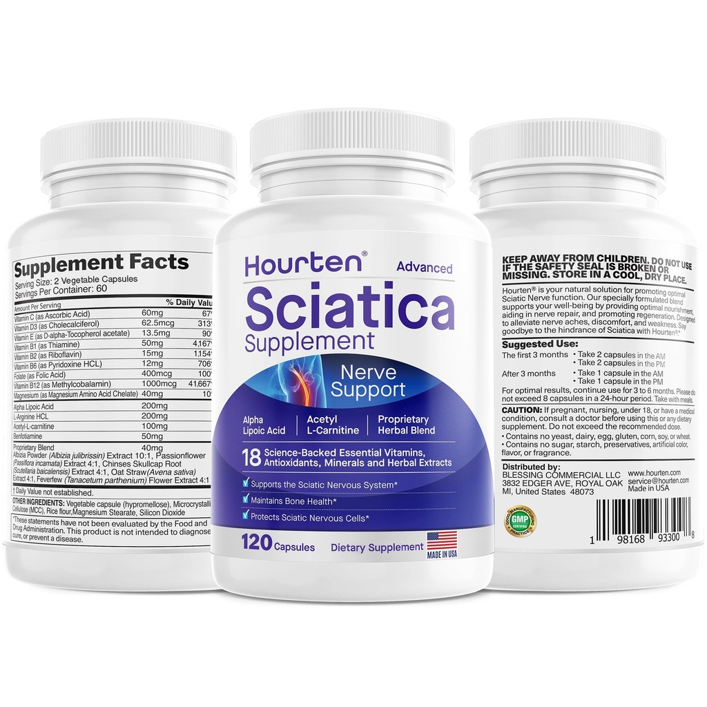 Advanced Sciatic Nerve Dukung Relief: Alpha Lipoic Acid - 18 in 1 Sciatica Suplemen - Vitamin B Kompleks - Dibuat di USA (120 Count (Paket 1)))