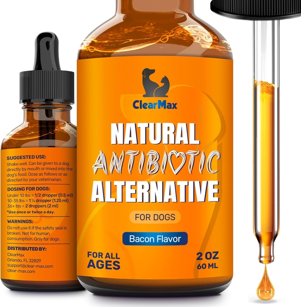 Antibiotik Anjing untuk Infeksi, Alergi, Batuk - Antibiotik Alam untuk Anjing dengan Cranberry Properate Urination & Ditraffic Care - Natural Ingreations + Bacon Flavor - 2 Oz