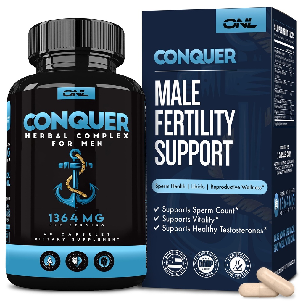 Conquer Mins Fertility Suplement - Testosterone Booster for Men w / Maca Root, Horny Goat & Tribulus Terrestris - Male Supplemen Pria - Libido Booster untuk Pill Enhancement Pria -60Ct