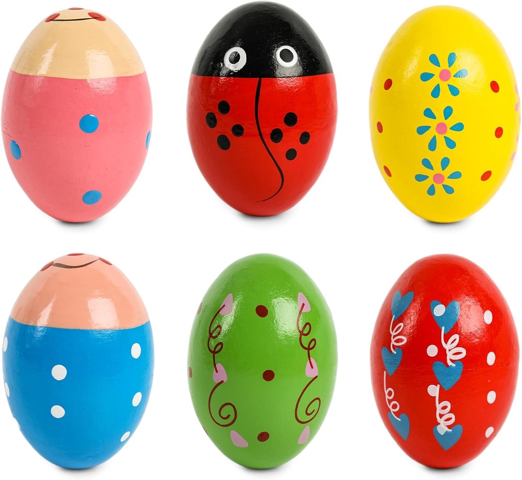 SallFashion 6 PCS Wooden Shaker Eggs for Toddlers, Egg Maracas Percussion Shakers Musical Instruments for Party Goodie Bag Stuffers Classroom Prize