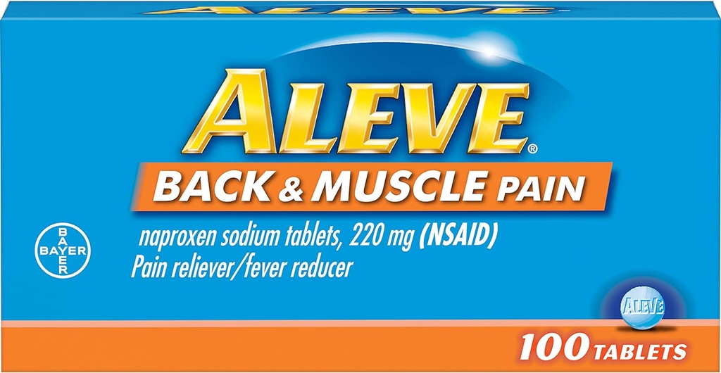 Aleve Back and Muscle Pain Tablet, Fast Acting All Day Targeted Relief for Headache, Muscle, and Back Pain, Naproxen Sodium Capsules, 220 mg, 100 Count