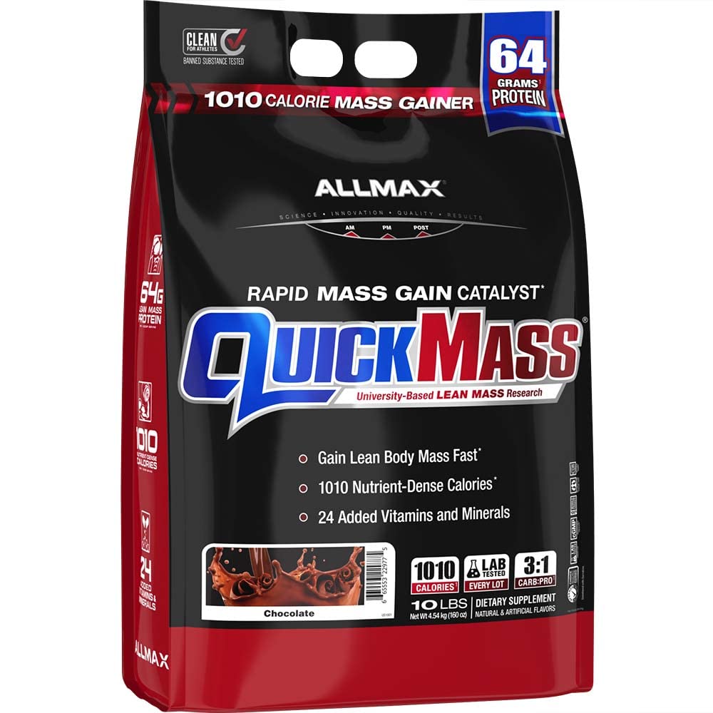 ALLMAX QUICKMASS, Chocolate - 10 lb - Rapid Mass Gain Catalyst - sampai dengan 64 Grams Protein Per Serving - 3: 1 Carb ke Protein Rasio - Zero Trans Fat - Sampai 70