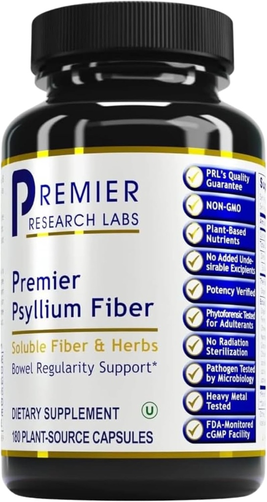 Premier Research Labs Premier Psyllium Fiber - Psyllium Hussules, High Fiber Pills for Women & Men, Daily Dukung for Digetical Health - 180 Vegetarian Capsules