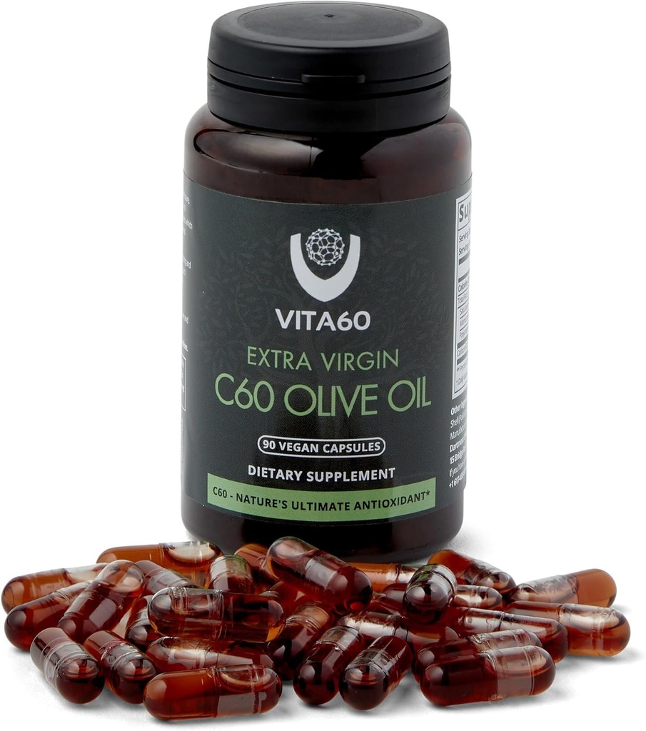 C60 Oil Capsules 124; Age- Defying Vitalitas dan Antioksidant Dukung: 99,99% Pure Solvent Free C60 124; Organic Oil 124; Vegan Friendly 124; Superior Customer Service (Olive Oil)