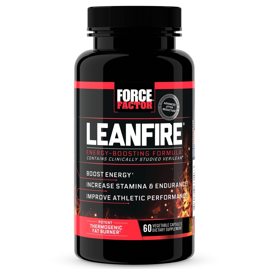 FORCE FacTOR LeanFire Pre Workout Pil Energi dengan Green Tea Extract dan Caffeine untuk Increase Energy, Build Lean Muscle, Black, 60 Count (Paket 1), Paket May Vary