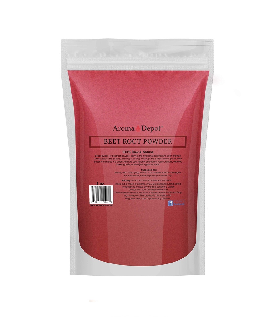 Beet Root Powder 4oz by Aroma Depot Raw & Non-GMO I Vegan & Gluten Free I Nitric Oxide Booster I Boost Stamina and Increase Energy I immune System Booster I 100% Natural