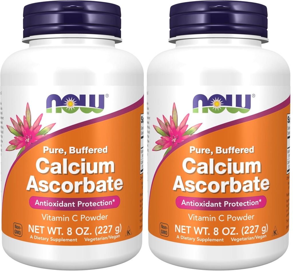 Suplemen SEKARANG, Kalsium Ascorbate Powder, Buffered, Antioksidant Protection *, 8- Ounce (Paket 2)