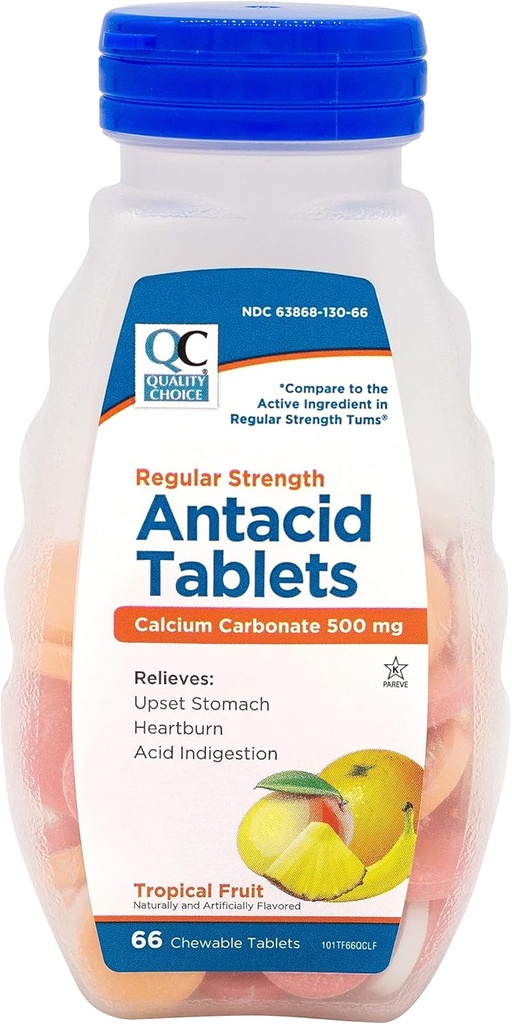 Pilihan Kualitas, Tropical Fruit Flavored Reguler Stronger Calcium Karbonate 500mg, Chelable Antax Tablets, 66 Count, Heartburn and Acid Indiatrubles.