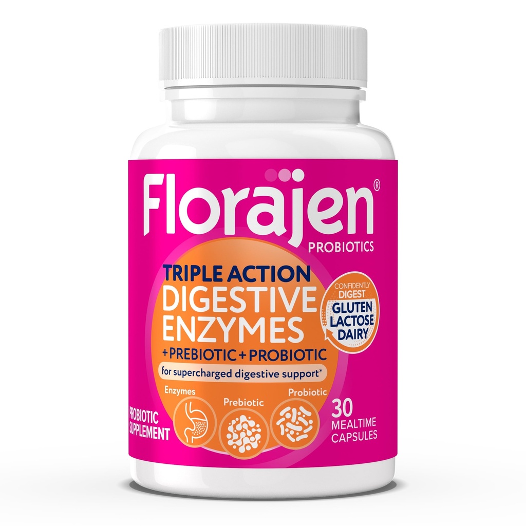 Floragen Digetical Enzymes dengan Propoletic & Prevention - Triple-Action Formula untuk Gut Health, Bloating, & Gas Relief - Mendukung Gluten & Dairy Ditrable - Bersihkan, Non-GMO - 30- Count