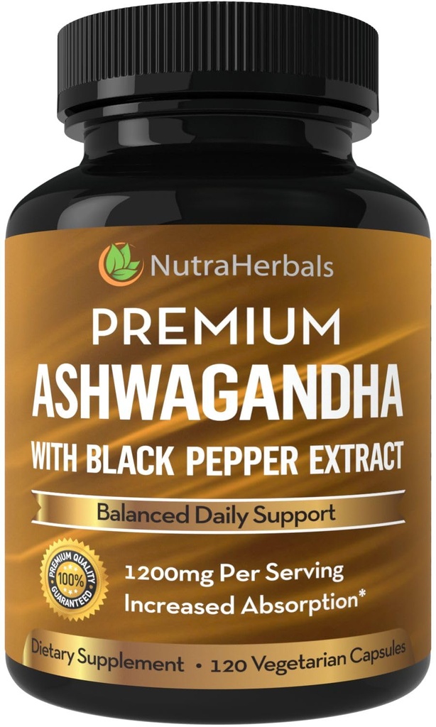 Aswagandha Suplemen Dibuat dengan Premium Ashwaganda Root Powder 1200mg dengan Black Pepper Extract for Increased Absorpsi - 120 Vegi Capsules