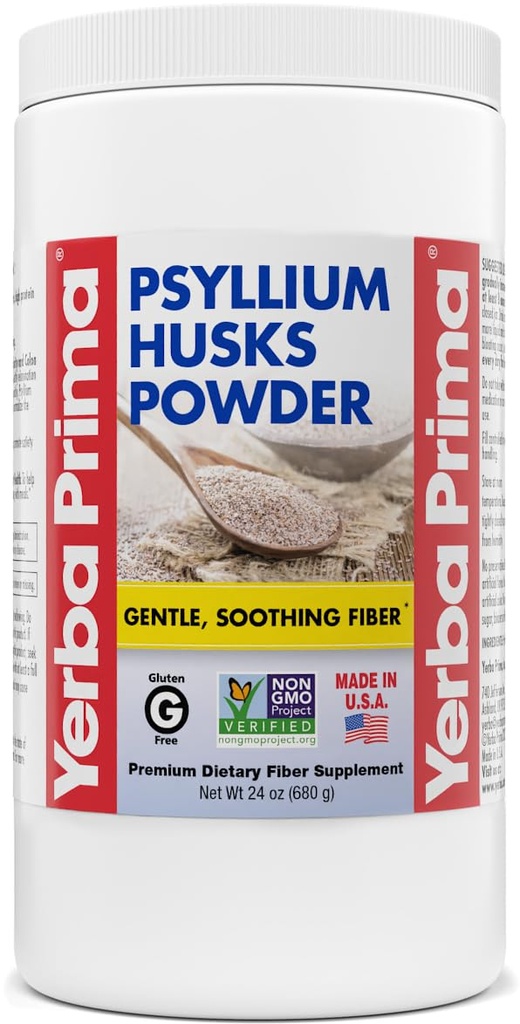 Yerba Prima Psyllium Husk Powder - 24 oz - Tanah Fine, Tanpa Rasa, Gula Free - Natural Fiber Suplemen - juga untuk Baking - Berisi Kedua Soluble & Insoluble Bulk for Regularitas Support