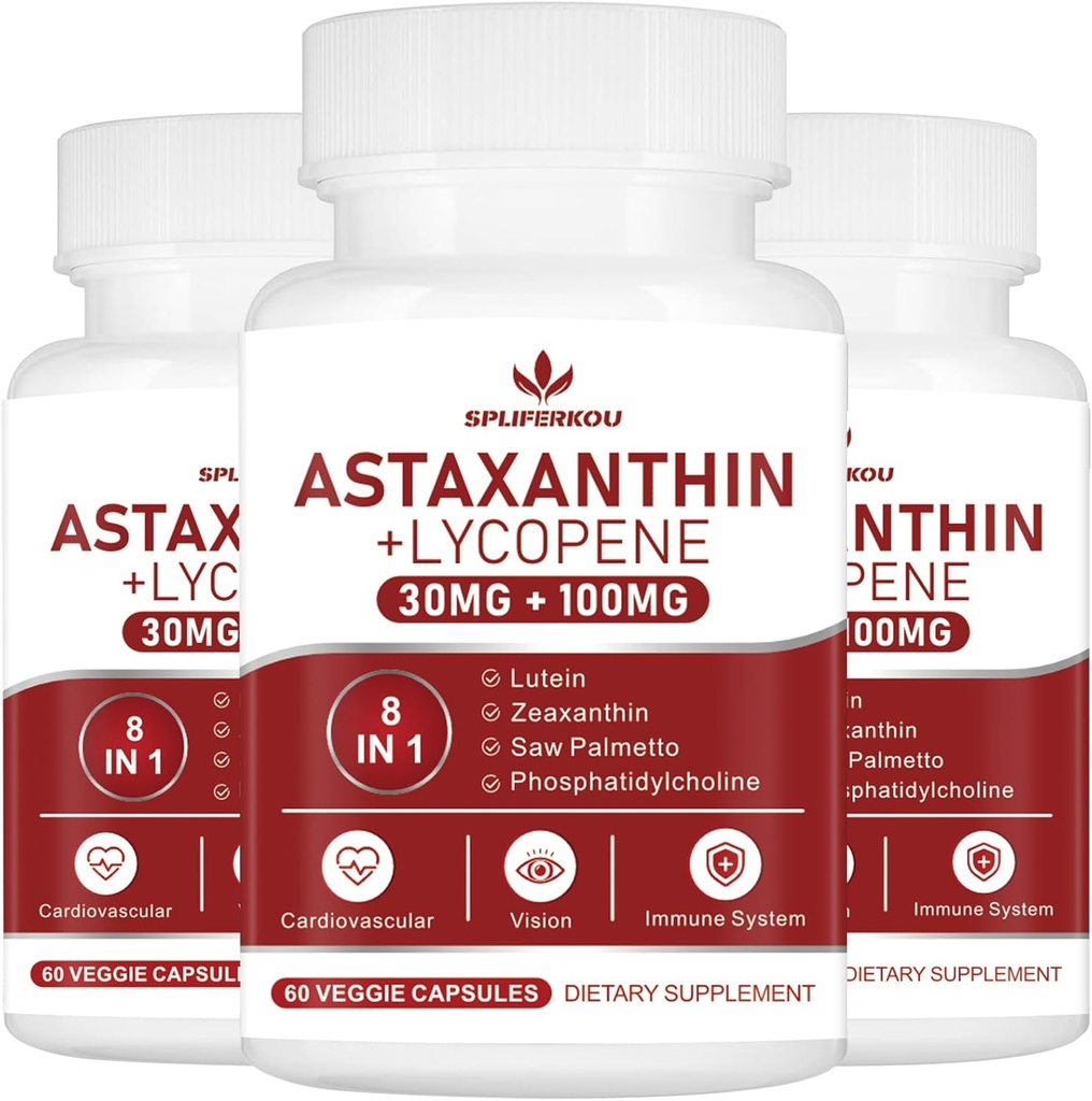 Astaxanthin dan Lycopene 70mg, Astaxanthin Suplement (180 Capsules)
