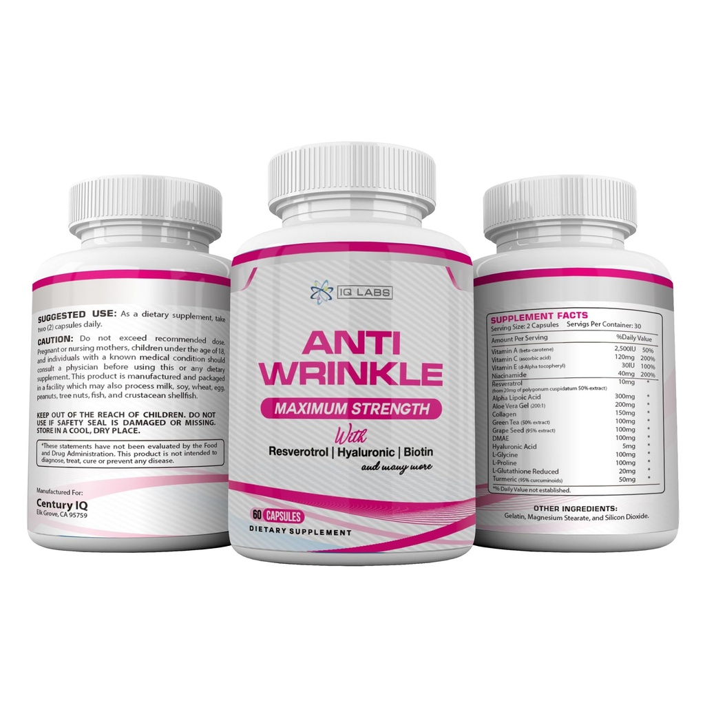 Skin Beauty Solutions (4) Anti- Wrinkle Max Suplemen 240 Capsules w / Resveratrol, Alpha Lipoic Acid, Collagen, DMAE, Hyaluronic + Pills