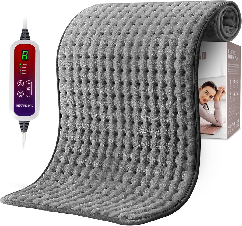 Qfun Extra Large Heating Pad for Back Pain Relief, 19.6 "x39.3" XXL Fast Heat Pad dan Shoulde Electric Haeating Pad untuk Pendaratan Periode dengan 6 Pengaturan Panas & Auto Shut- Off, Hadiah Natal untuk Pria