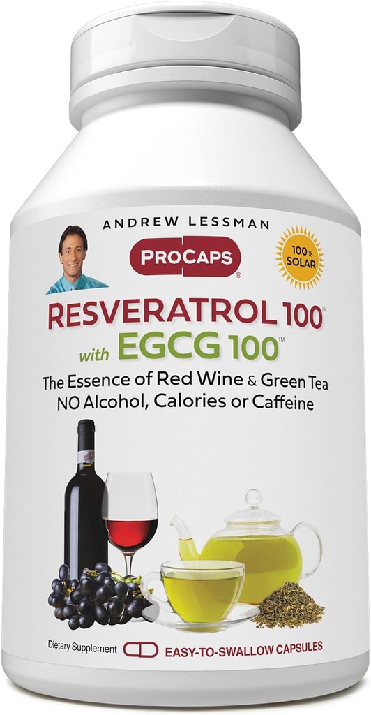ANDREW LESSMAN Resveratrill -100 EGG 100mg - 360 Capsules - Two Alamly Occurring Anti- oksidants, Without Alkohol atau Caffeine.