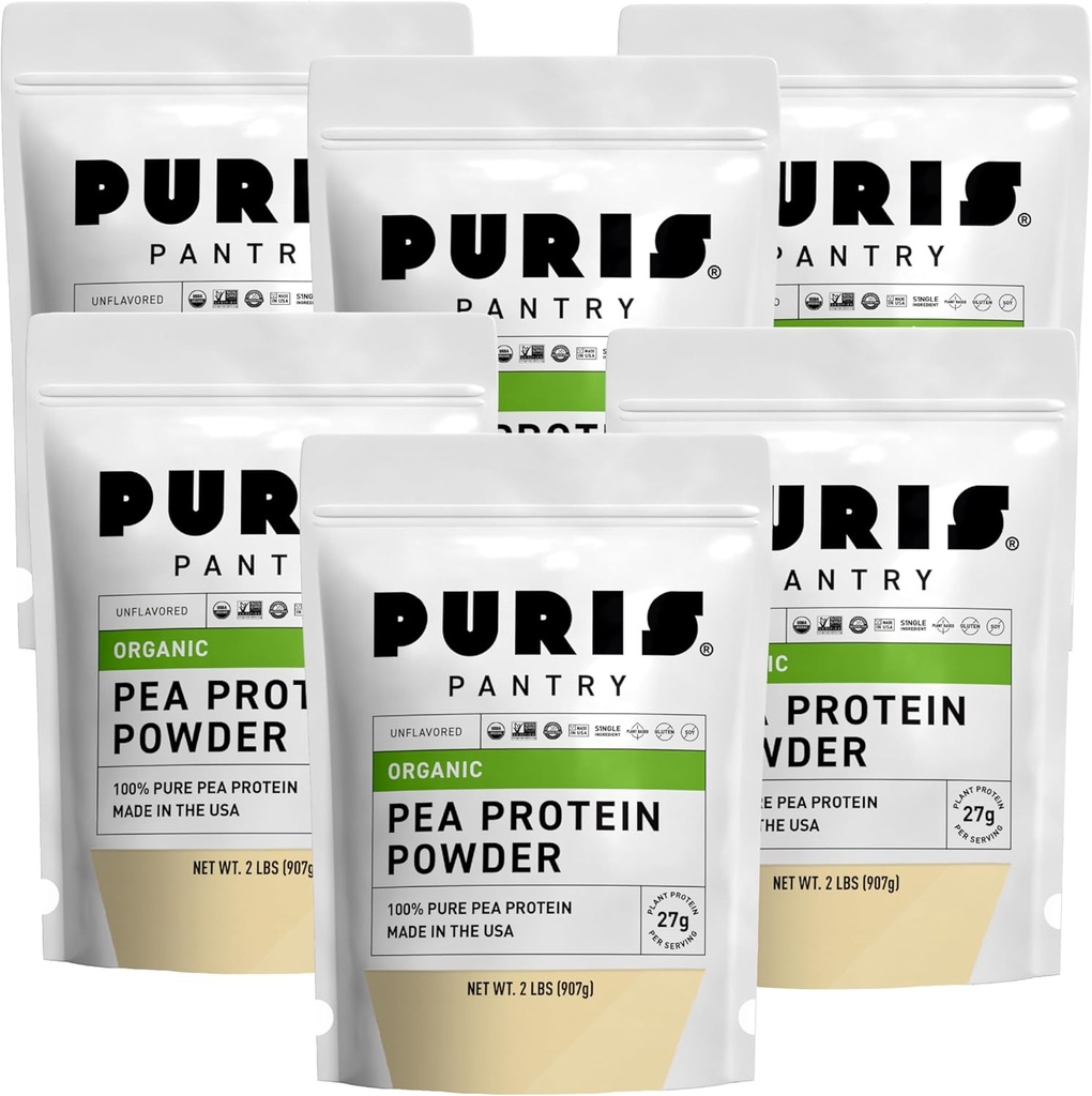 PURIS Powder Organik Pea Protein - USDA Organik Vegan Protin 126; 27g Plant Protein Per Serving 124; Non-GMO GMO Gluten- Free Soy- Free Alag 124; Clean Label 124; Smooth Tasy 124; 2 Lb (6 Pack)