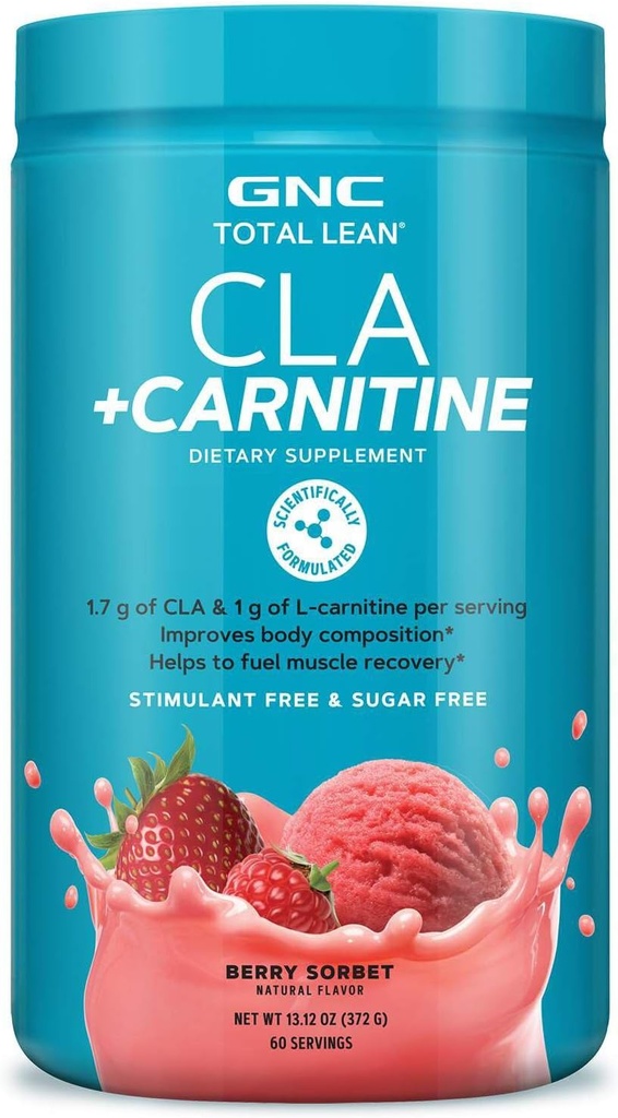 GNC Total Lean CLA + Carnitine 124; Memperkuat Komposisi Tubuh dan Pemulihan Fuels Muscle, Stimulant Bebas dan Gula Bebas 124; Berry Sorbet 124; 60 Hamba