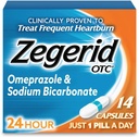 Zegerid OTC 24- Hour Heartburn Relief, The Only Proton Pump Inhibitor with Omeprazole 20mg + Sodium Bicarbonate, Treats Freedburn, 14ct Capsules