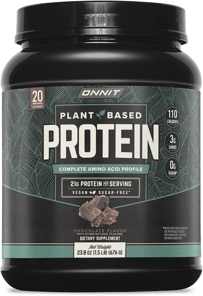 ONNIT Plant - berbasis Powder Protein, Chocolate Flavor, 21g Protein per Serving, Vegan dan Dairy Free Dietary Supplemen dengan 20 Pelayan per Tub, 23.8 oz