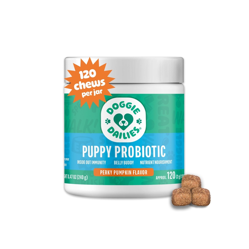 Doggie Dailies Puppy Probiotic, Propoles for Puppy with Digetical Enzymes, Promotes Digetical Health, Support Immune System & Overall Development (Labu) 120 Soft Chews