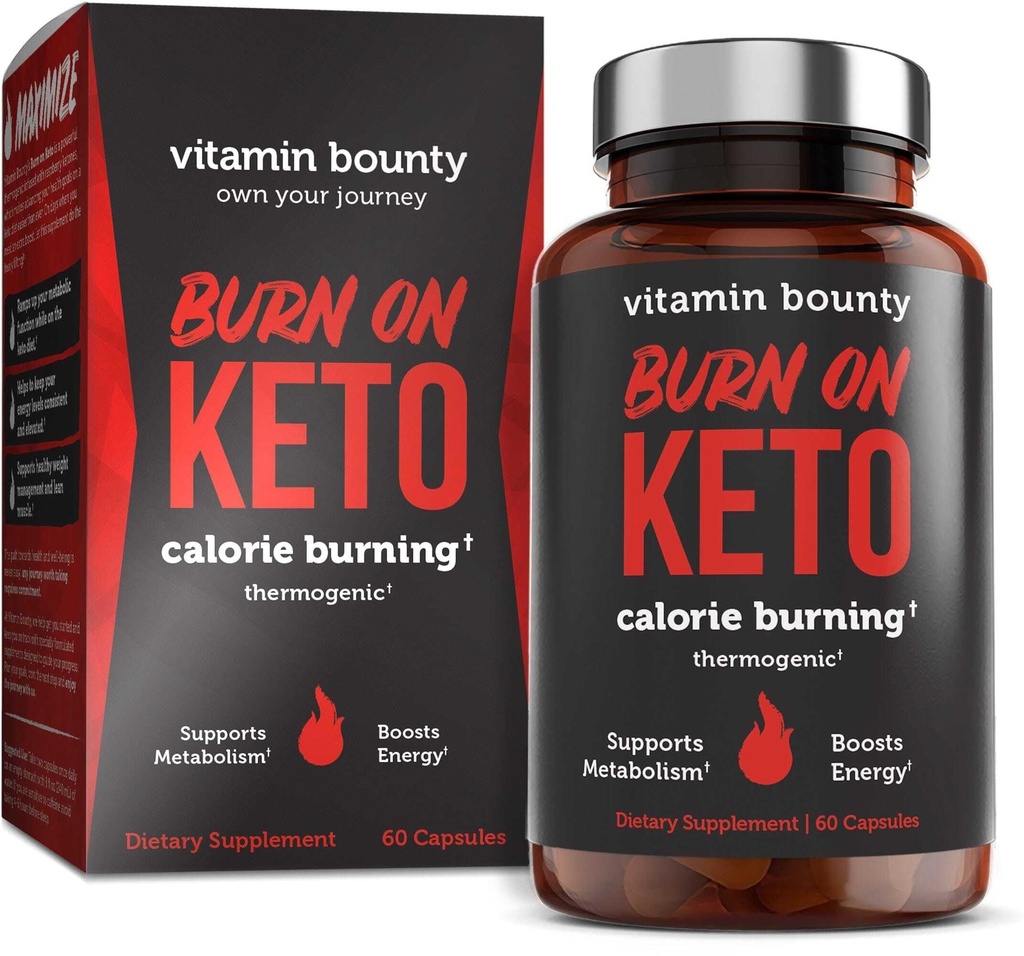 Vitamin Bounty Burn On Thermogenic Keto Fat Burner for Men & Women - Weight Looss Suplement with Raspberry Ketones - Metabolisme Booster, Pil Energi, Appetite Supresan - 60 Kapsul