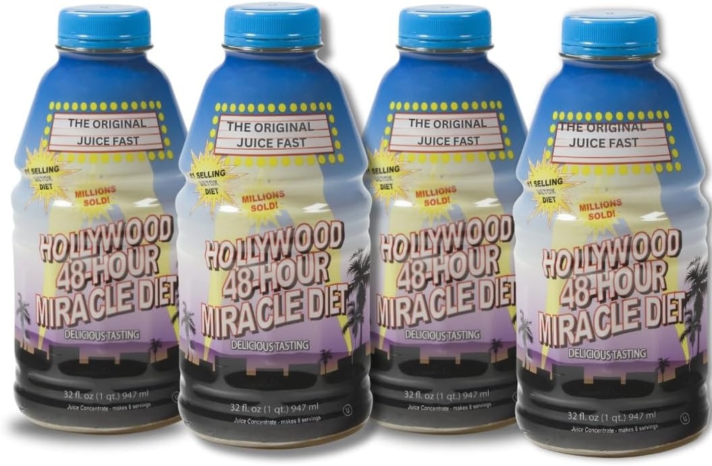 Diet Hollywood - 48- Hour Miracle Fruit Sweanse Diet 4-Pack, Detox Cleanse for Wheight Loss & Reperemenation, Food Replacement, Fast Acting Diet, Desty Formula, 32 Fl. Oz.