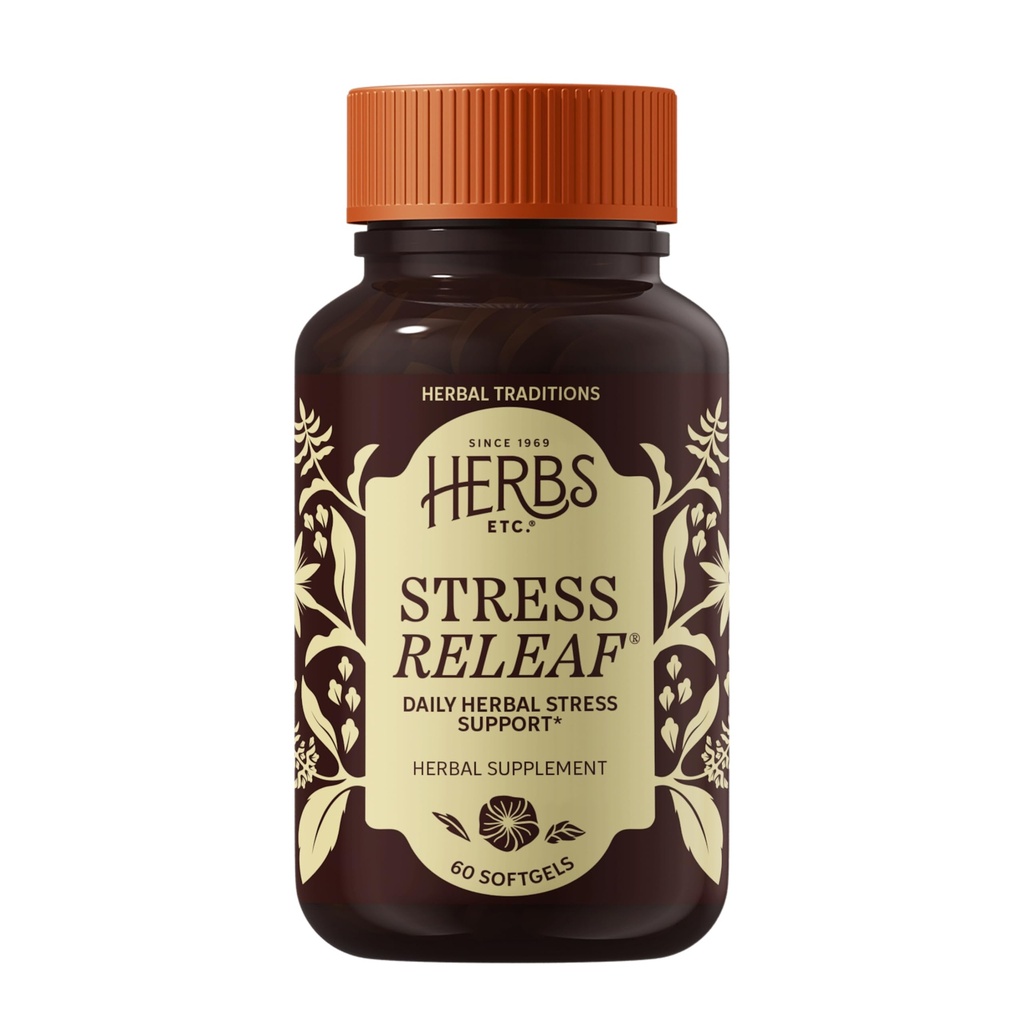 Herbs Etc. Stres ReLeaf - Herbal Suplemen untuk Mendukung Relaksasi - Stress Dukung Suftgels - Gluten- Free - 60 Softgeels (60 Hamba)