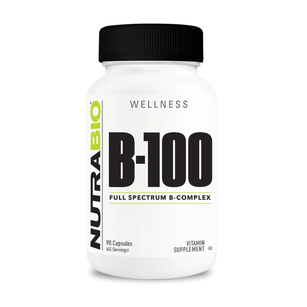 NutraBio B-100, B Vitamin Complex, Imune System Dukungan, Rambut Sehat, Kulit, Nails, 90 Vegetable Capsules