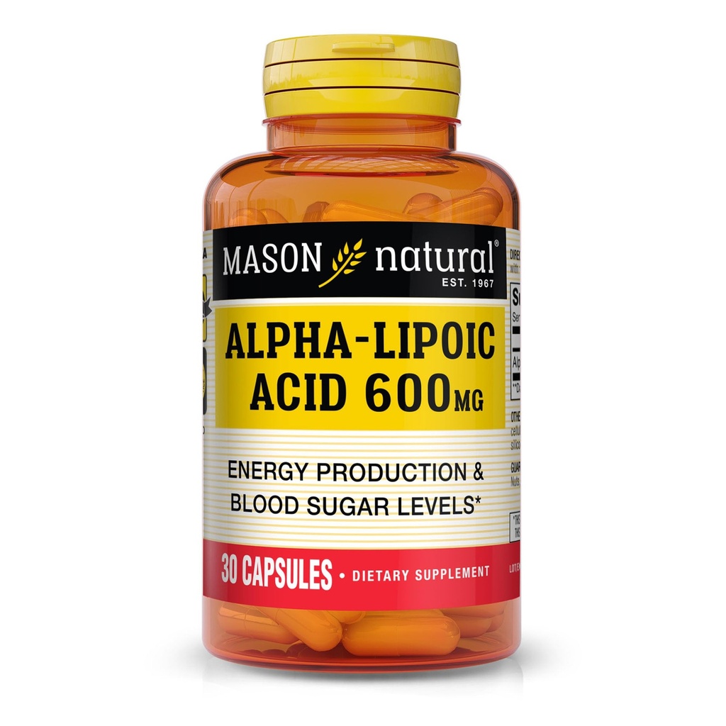 MASON NATURAL Alpha Lipoic Acid 600mg per Serving, Gluten Free ALA Suplemen, 30 Kapsul