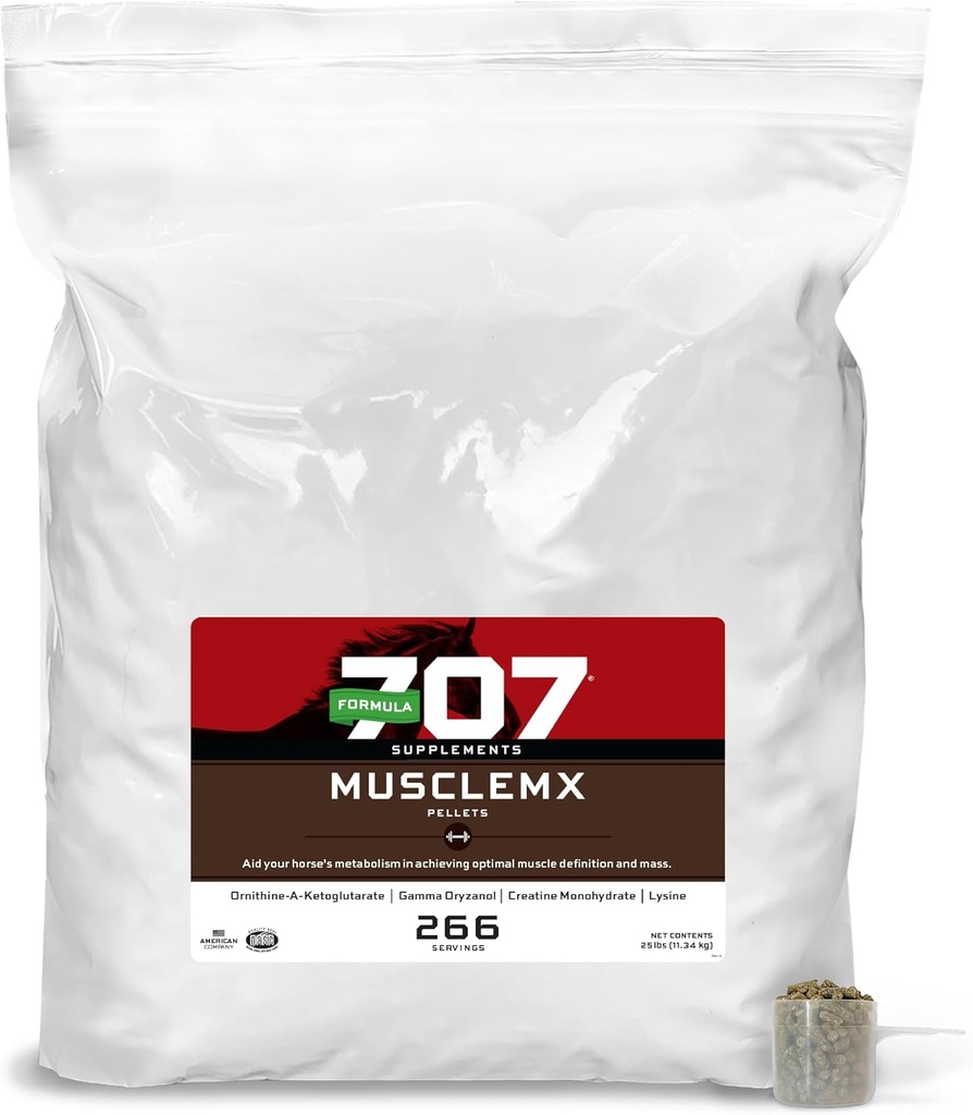 Formula 707 MuscleMx Equine Supplement, 25lb Refill Bag - Conditioning Dukung dan Muscle Builder for Horses dengan Lysine, Gamma Oryzanol, Creaktine & OKG