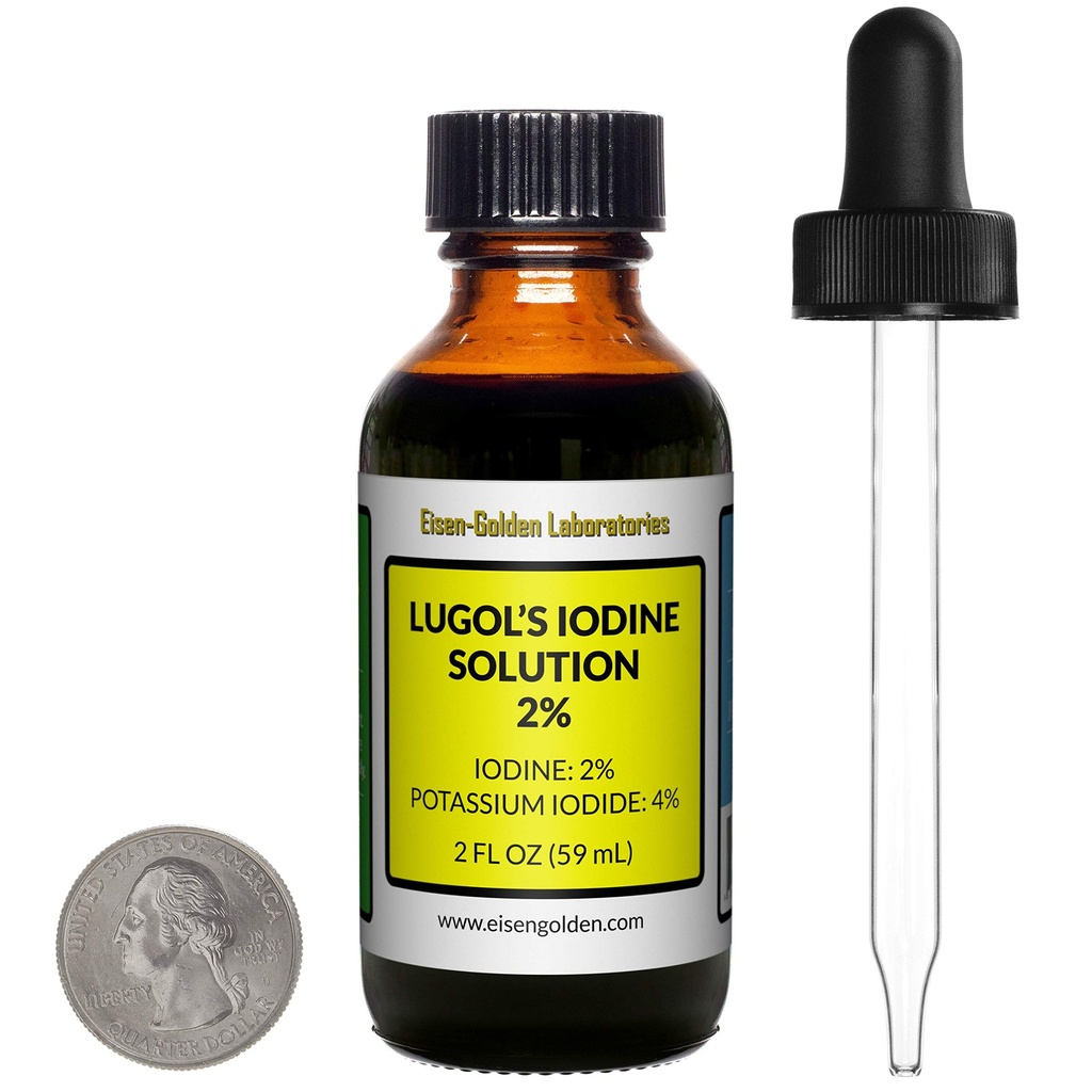Lugol 's Iodin / 2% Solution / 2 Oz dalam Amber Glass Bottle / Free Dropper