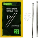 Airgoesin 2pcs Tonsil Stone Removal Pick Tonsillonith Premium Tool Steel Oral Cleaner dengan 10 Soft Silicone Caps