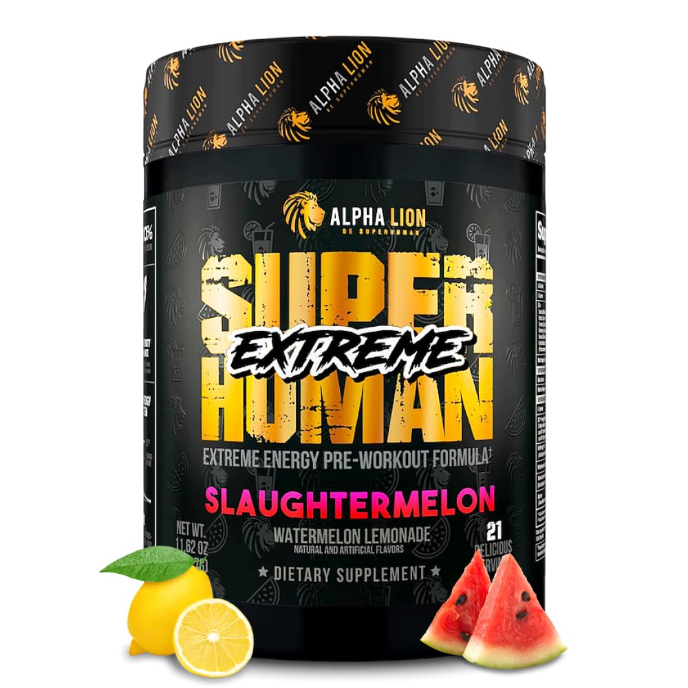 ALPHA LION Superhuman Extreme High Stim Pre Workout Powder, Beta Alanine, L356mg Tri- Source Caffeine for Substained Energy, Nitric Oxide & Citrulline for Pompa (21 Servings, Masughtermelon)