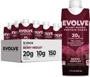 Evolve Plant Based Protein, Berry Medley, 20g Vegan Protein, Imune Dukung, Vitamin C & Zinc, Dairy Free, No Articial Sweeteners, Non- GMO, 10g Fiber, 11oz, (Formula May Vary)
