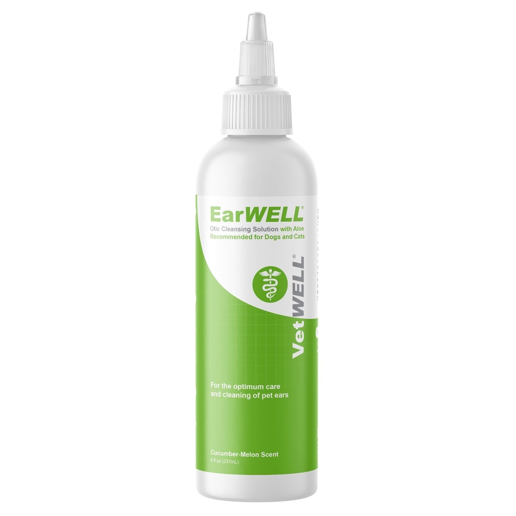 VetWELL Ear Cleaner for Dogs and Cats - Otic Rinse for Infektions and Controlling Ear Infections and Odor in Pets - 8 oz (Cumber Melon)