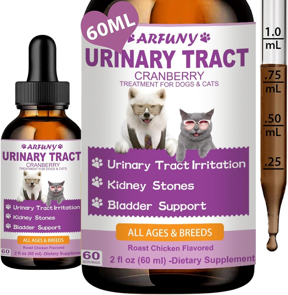 Treatmen Pengaruh Rangkaian Reksa Cat & Dog - Dukungan Bladder, Kidney & Incontinuence - Cranberry Tambahan untuk Kucing & Anjing - Pet UTI Suplemen - Pet Kitney Dukungan - Roast Chicken Flavor