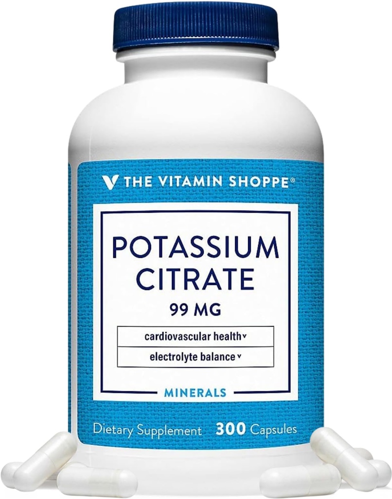 The Vitamin Shoppe Potasium Citrate 99MG - Mendukung Kesehatan Kardiovaskular, Promoses Cellular Fungsi, dan Membantu Mempertahankan Keseimbangan Elektrolit untuk Kesumur Overall (300 Capsules)