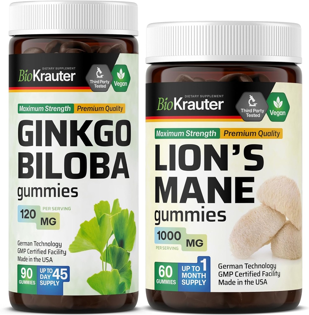 BIO KRAUTER Ginkgo Biloba 90 Gummies & Singa Mane 60 Gummies