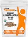 Suplemen BulkSuplements.com Organik Ashwagandha - Suplemen Organik Ashwagandha, Sumber dari Root Ashwagandha - Gluten Bebas, 2g per Serving, 500g (1,1 pon) (Paket 1)