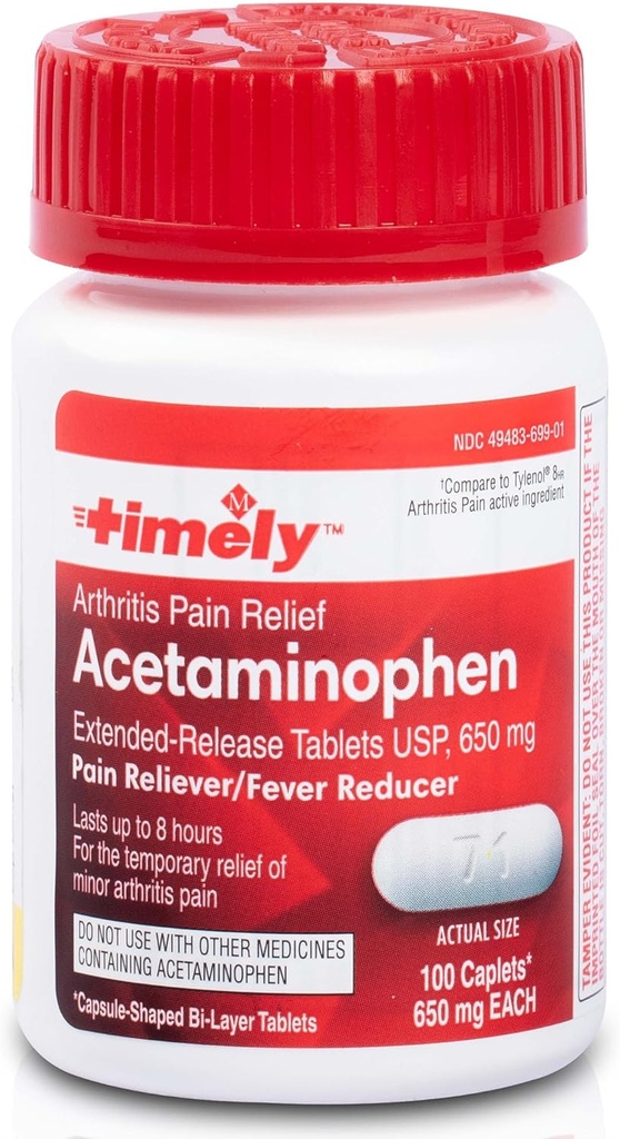 TIME- CAP LABS, INC. Sekalian Acetaminopenhen 650 Mg Extended Release - Pengungsi Demam, Arthritis Pain Reliever, Pain Relief Pills - 100 Caplets