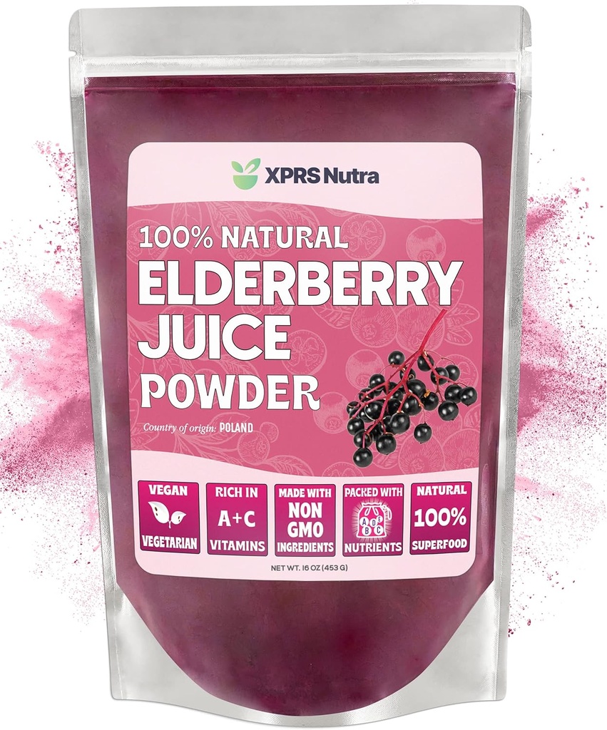 XPRS Nutra Elderberry Juice Powder - Elderberry Powder Organik Juice Mix - bubuk Elderberry Kaya dalam Vitamin A dan C (16 oz)
