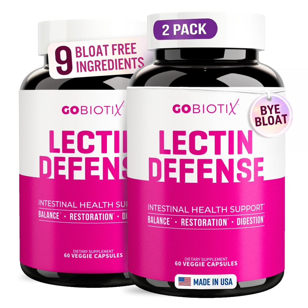 GOBIOTIX Lectin Defense - Lectin Blocker Suplement for Leaky Gut with MSM and Digetical Enzymes - Aids in Intestinal Health for Women - Non-GMO + Gluten Free - 60 Capsules (2)