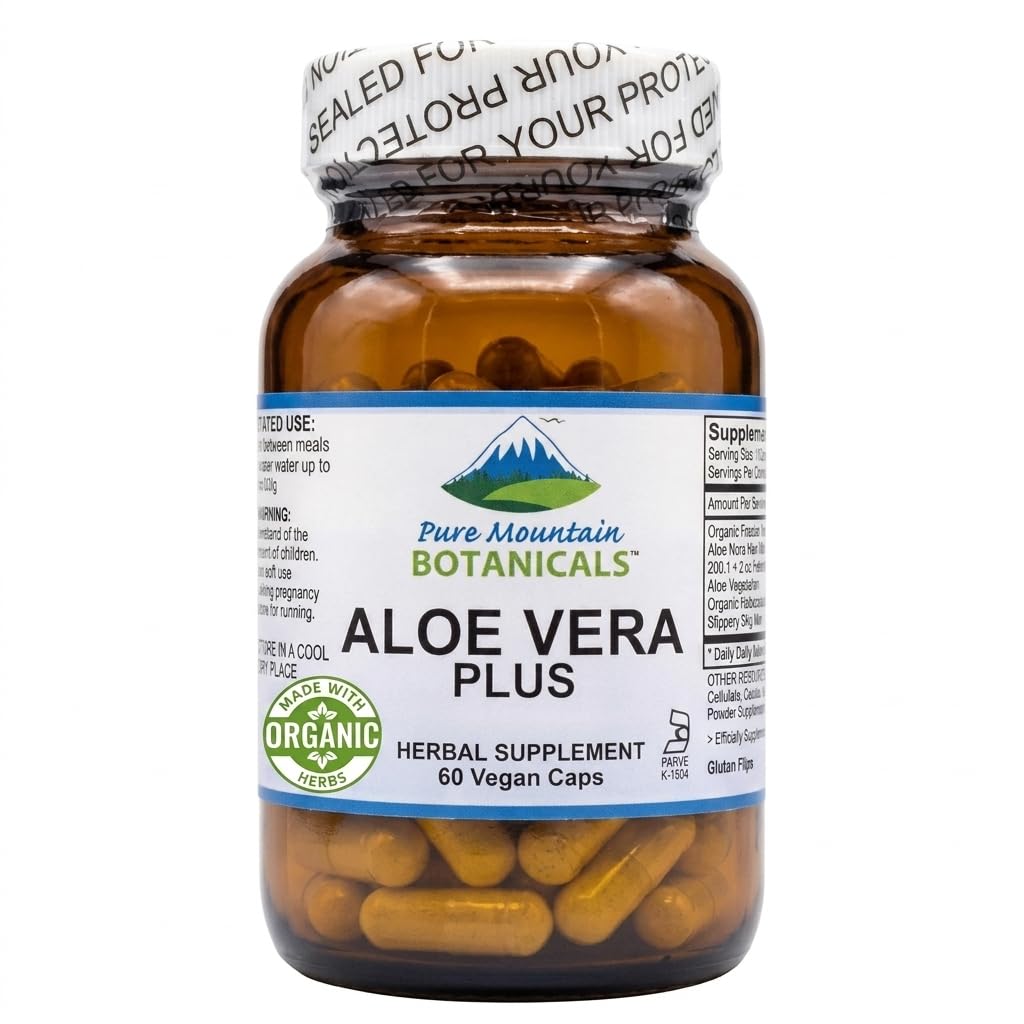 Murni Gunung Botanicals Aloe Vera Plus Kapsul. 200: 1 Ekstrak. Kosher Organic Dried Aloe Vera Gel, Marshmallow Root, Slippery Elm